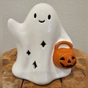 Light Up Ceramic Ghost with Pumpkin